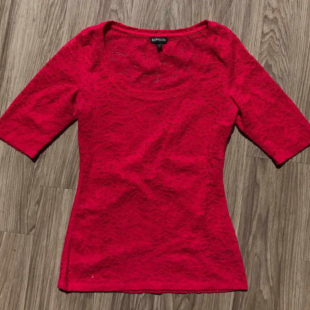 Express Pink Floral Lace Top 1/4 Length Sleeves